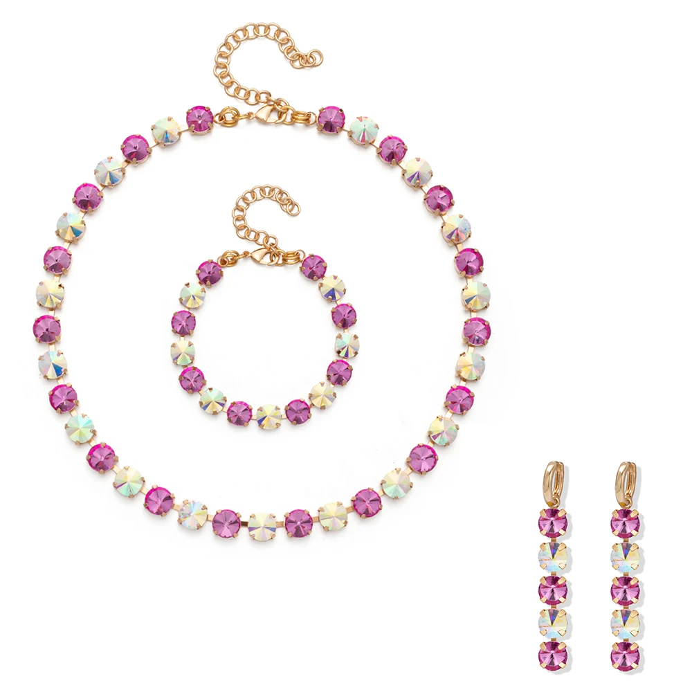 2023 New 8MM Crystal Bracelets Necklace Earrings Sets For Women Claw Seting Bracelets Choker for Party