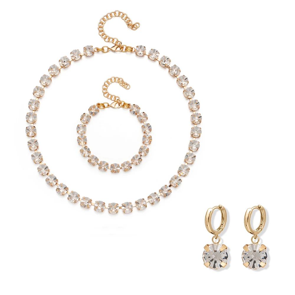 2023 New 8MM Crystal Bracelets Necklace Earrings Sets For Women Claw Seting Bracelets Choker for Party