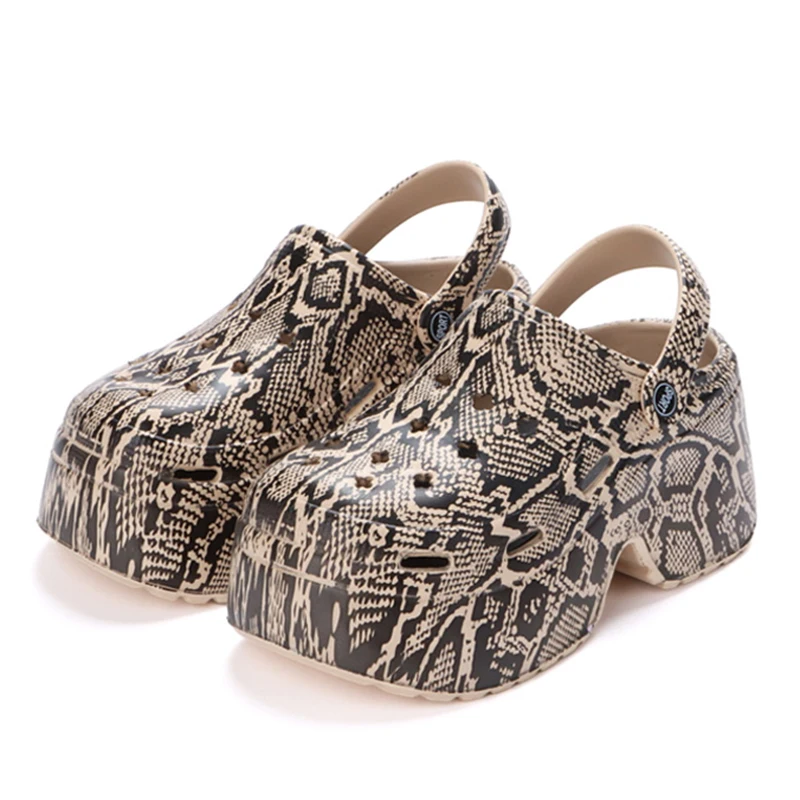 Leopard Thick Bottom Clogs for Women Closed Toe Chunky Platform Sandals Woman Summer 2023 Super High Wedge Heel Slippers Female