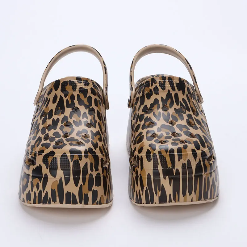Leopard Thick Bottom Clogs for Women Closed Toe Chunky Platform Sandals Woman Summer 2023 Super High Wedge Heel Slippers Female