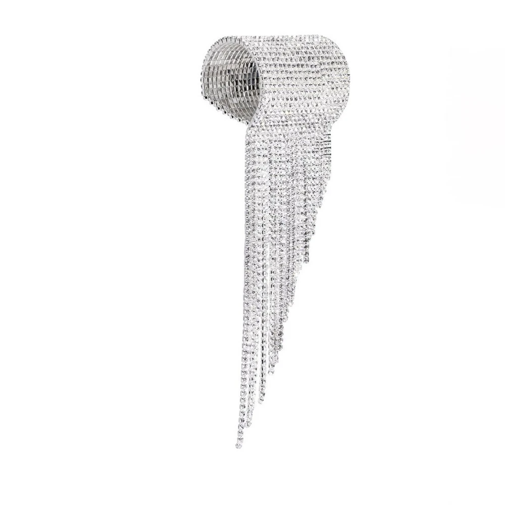 Fashion Large Rhinestone Cuff Bracelet for Women Girls Sparkly Shine Elegant  Long Tassel Design Stage Party Wrist Jewelry