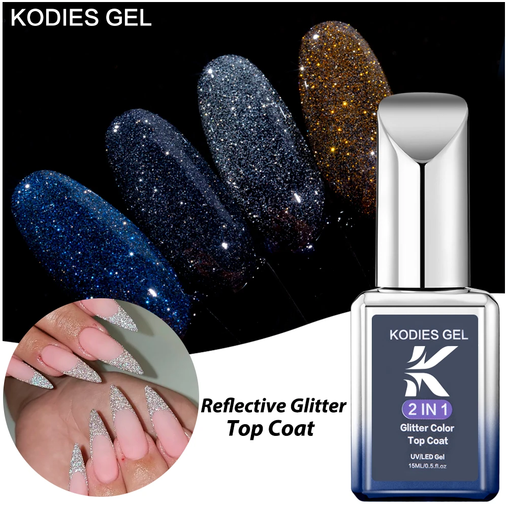KODIES GEL Shimmer Diamond Top Coat Gel Nail Polish 15ML Semi Permanent UV Enhancer Glitter Sparkle Tempered Topcoat No Wipe Gel