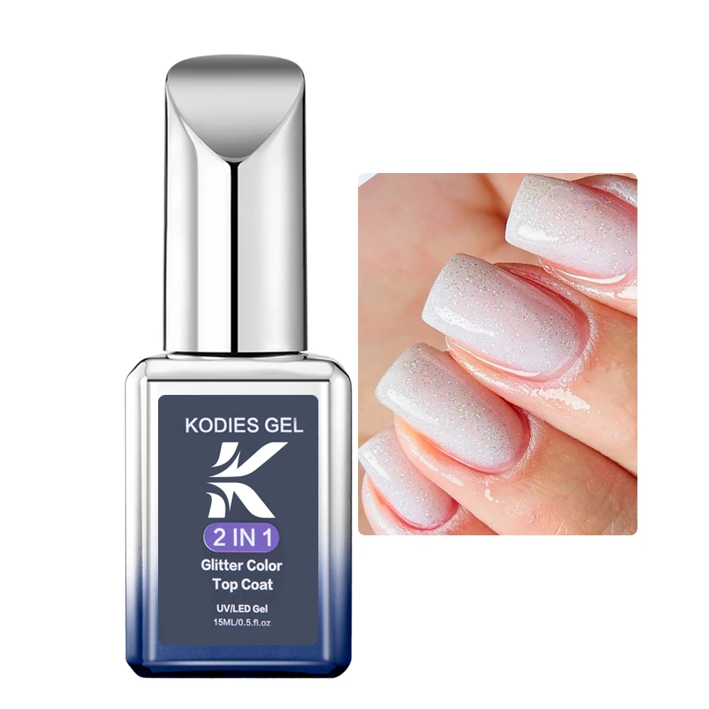 KODIES GEL Shimmer Diamond Top Coat Gel Nail Polish 15ML Semi Permanent UV Enhancer Glitter Sparkle Tempered Topcoat No Wipe Gel