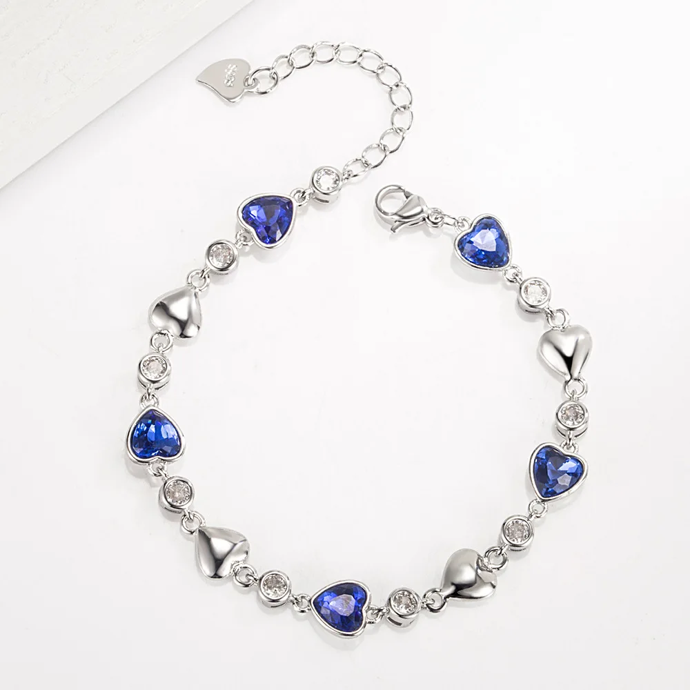 925 Sterling Silver Blue Zircon Heart Love Bracelets For Women Wedding Luxury Quality Jewelry Accessories Items