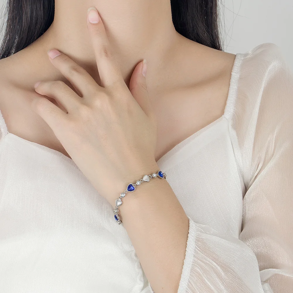 925 Sterling Silver Blue Zircon Heart Love Bracelets For Women Wedding Luxury Quality Jewelry Accessories Items