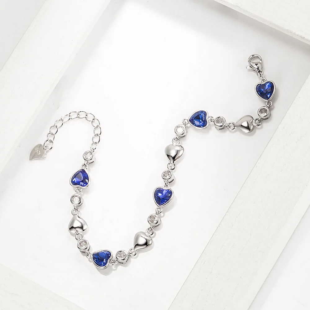 925 Sterling Silver Blue Zircon Heart Love Bracelets For Women Wedding Luxury Quality Jewelry Accessories Items