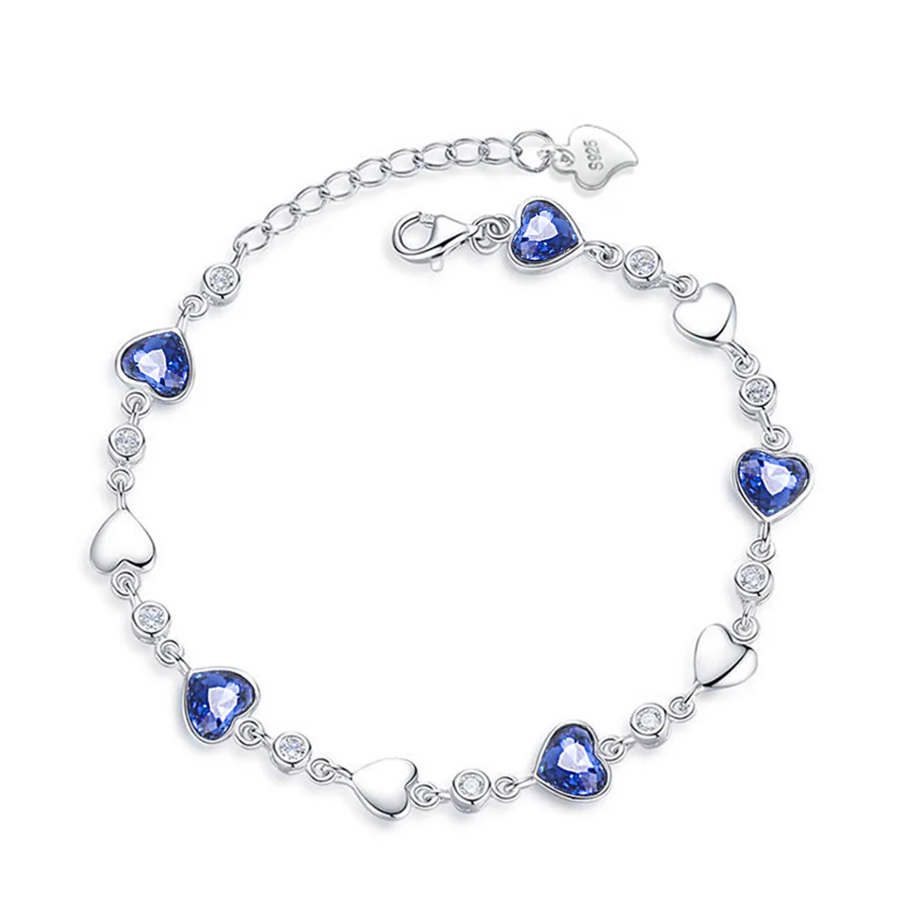 925 Sterling Silver Blue Zircon Heart Love Bracelets For Women Wedding Luxury Quality Jewelry Accessories Items