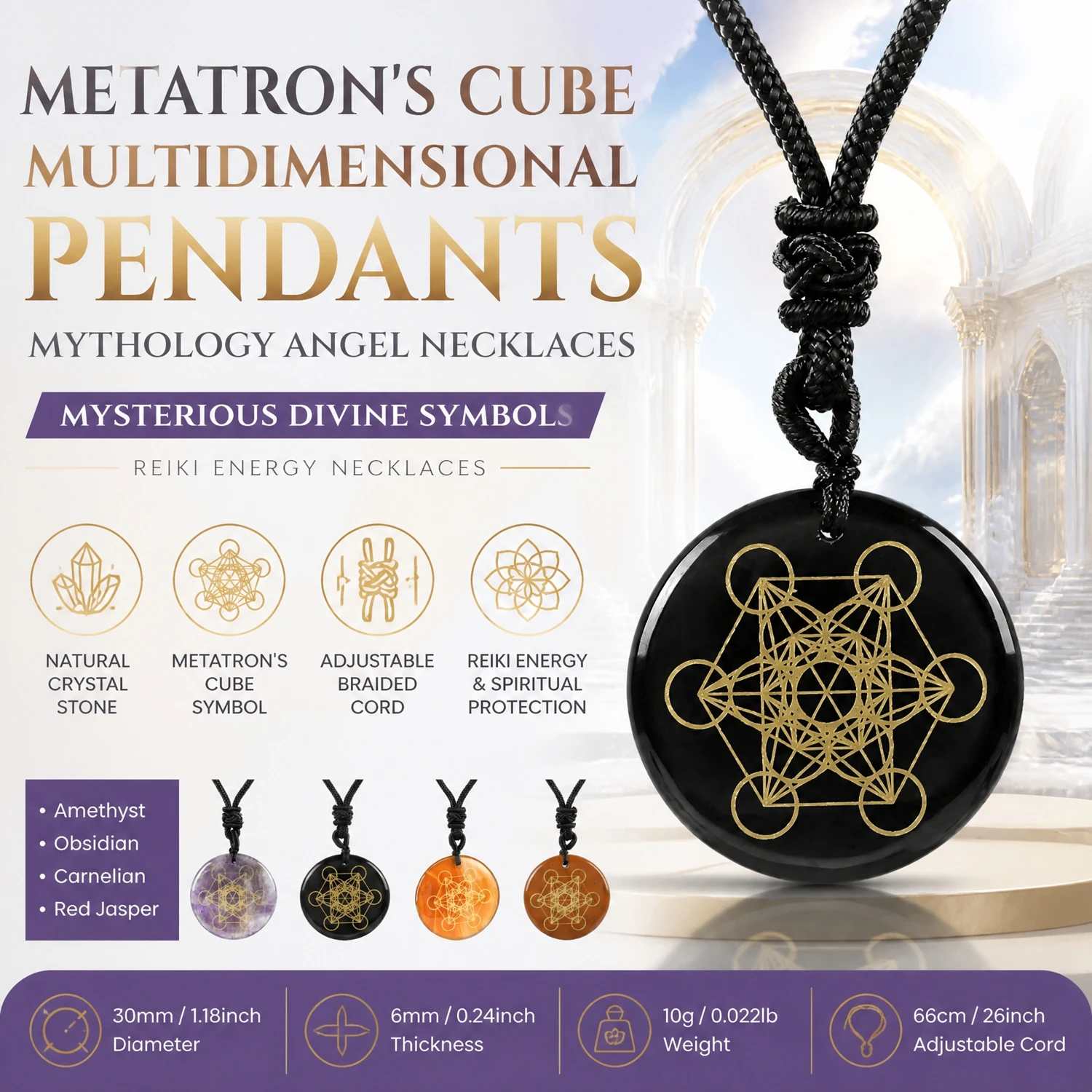 Natural Crystal Stone Metatron's Cube Multidimensional Pendants Mythology Angel Mysterious Divine Symbols Reiki Energy Necklaces