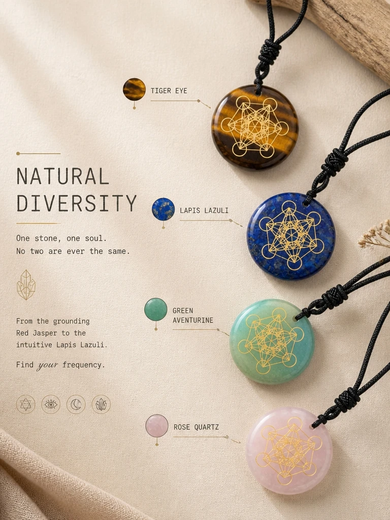 Natural Crystal Stone Metatron's Cube Multidimensional Pendants Mythology Angel Mysterious Divine Symbols Reiki Energy Necklaces