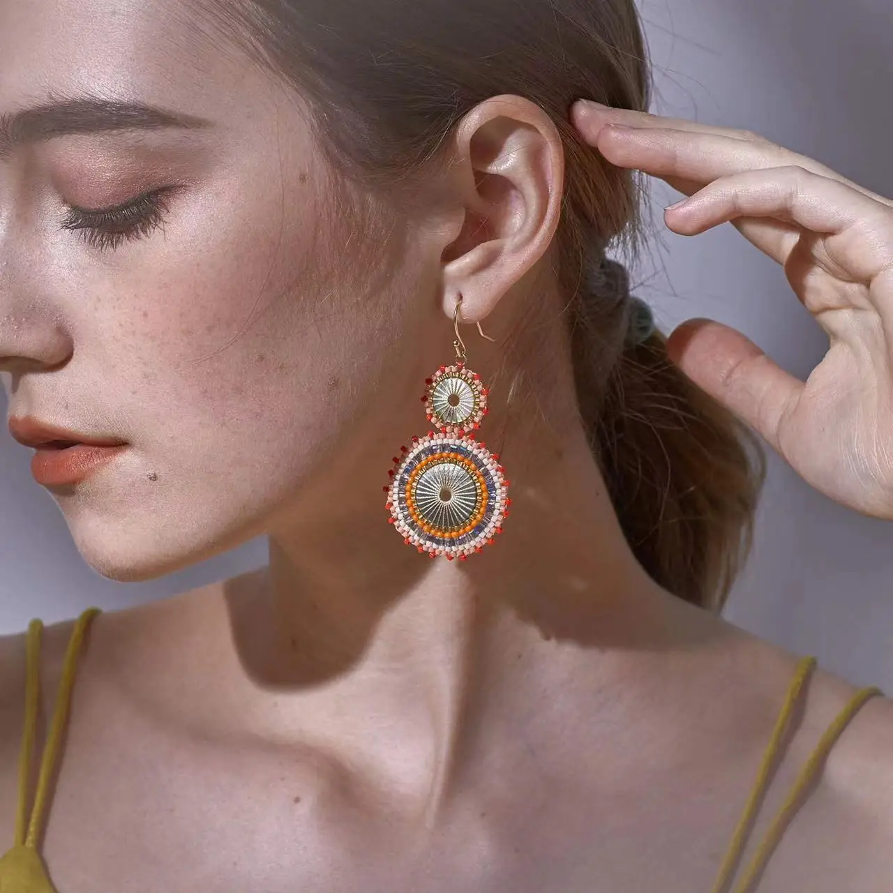 Badu Vintage Handmade Double Round Japanese Seed Beads Crochet Dangle Earrings for Women Christmas Jewelry Gift Wholesale