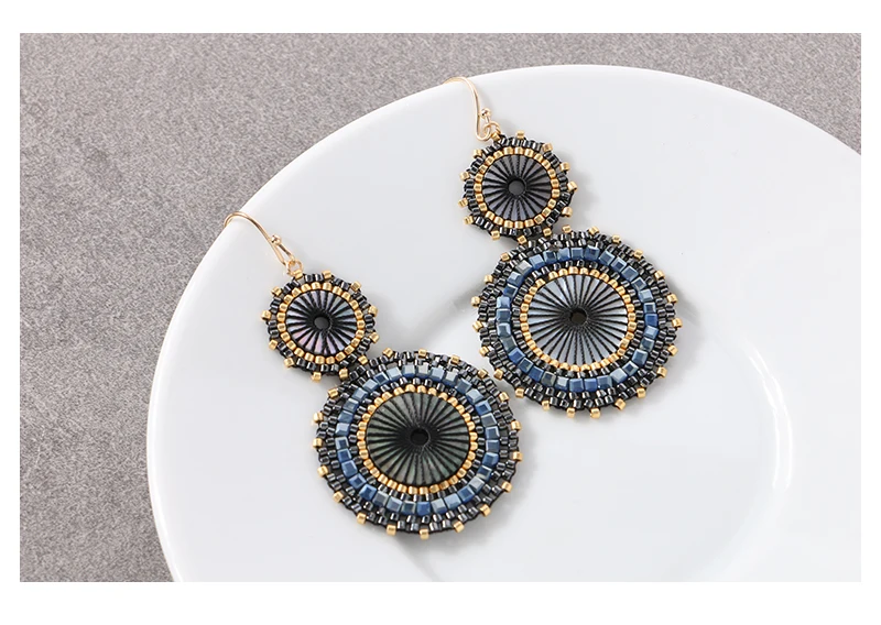 Badu Vintage Handmade Double Round Japanese Seed Beads Crochet Dangle Earrings for Women Christmas Jewelry Gift Wholesale