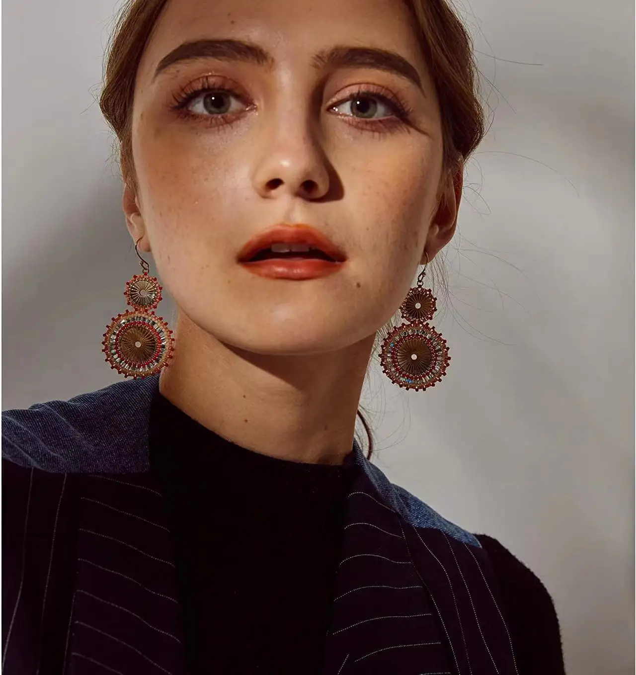 Badu Vintage Handmade Double Round Japanese Seed Beads Crochet Dangle Earrings for Women Christmas Jewelry Gift Wholesale