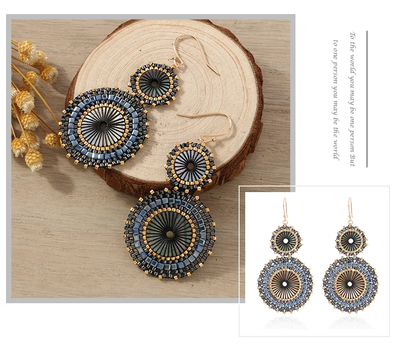 Badu Vintage Handmade Double Round Japanese Seed Beads Crochet Dangle Earrings for Women Christmas Jewelry Gift Wholesale