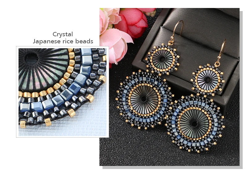 Badu Vintage Handmade Double Round Japanese Seed Beads Crochet Dangle Earrings for Women Christmas Jewelry Gift Wholesale