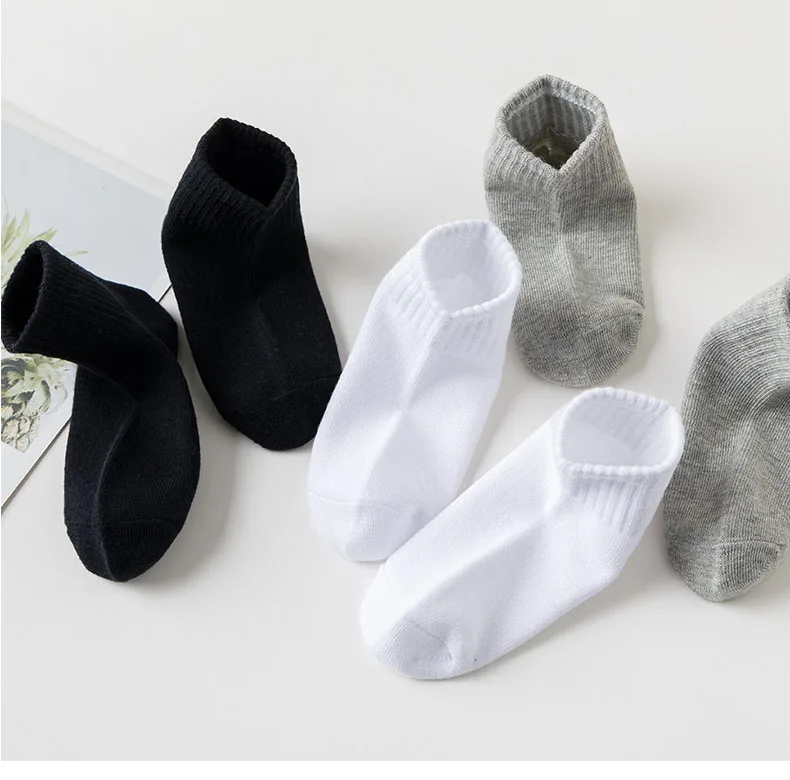 5 Pairs/Lot Summer New Children Cotton Socks Fashion Pure Black White Gray For 1-12 Years Kids Teen Student Baby Girl Boy Socks