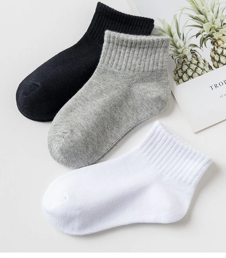 5 Pairs/Lot Summer New Children Cotton Socks Fashion Pure Black White Gray For 1-12 Years Kids Teen Student Baby Girl Boy Socks