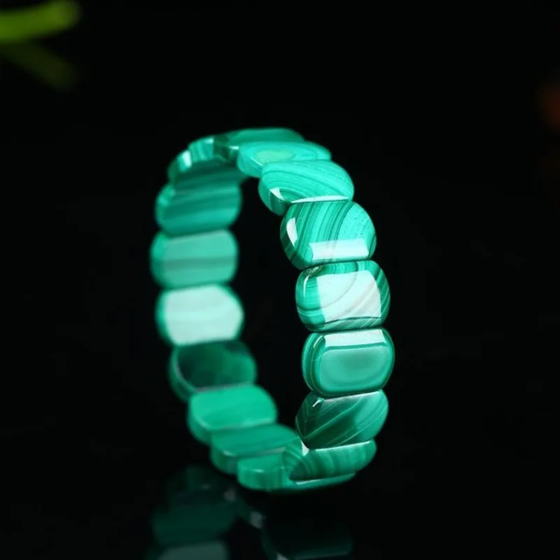 AAAAA Green Malachite Chrysocolla Bracelet Stretch Rectangle Beads Healing Stone Crystal Genuine Natural Women Men 12x9mm Gender