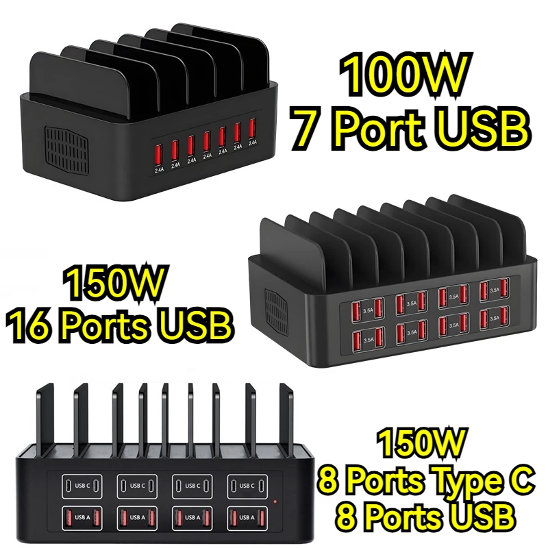 150W Universal Multi USB Type C Fast Charger 16 Port 3.5A MAX Charging Station Stand For Ipad Iphone 17 16 Samsung Xiaomi Tablet