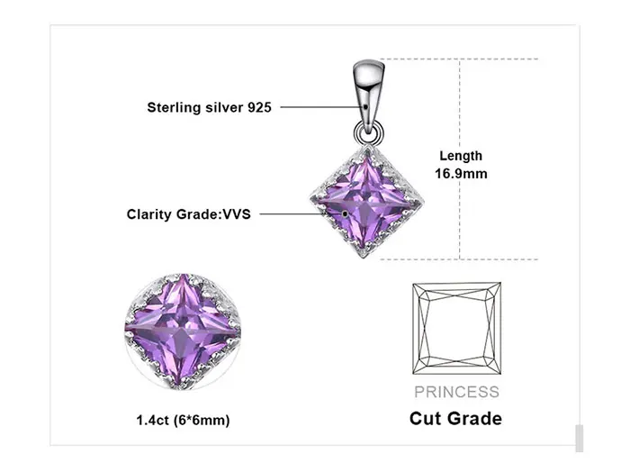 JewelryPalace Square Created Alexandrite Sapphires 925 Sterling Silver Pendant for Women Fashion Gemstone Necklace No Chain