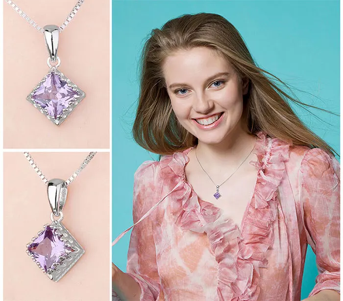 JewelryPalace Square Created Alexandrite Sapphires 925 Sterling Silver Pendant for Women Fashion Gemstone Necklace No Chain