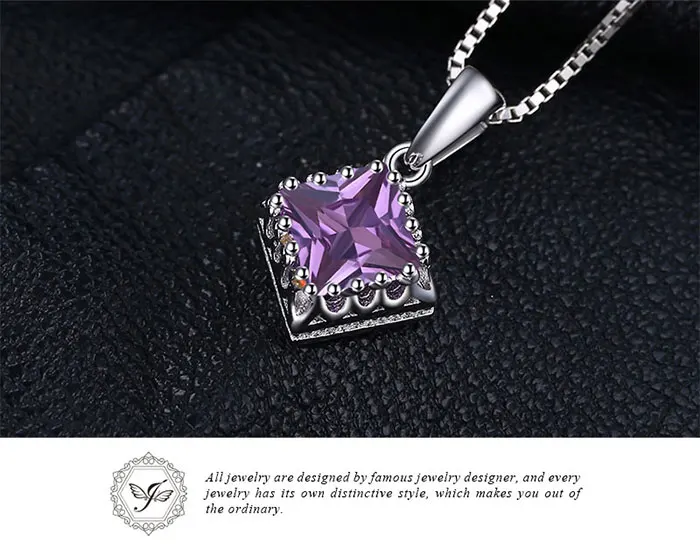 JewelryPalace Square Created Alexandrite Sapphires 925 Sterling Silver Pendant for Women Fashion Gemstone Necklace No Chain