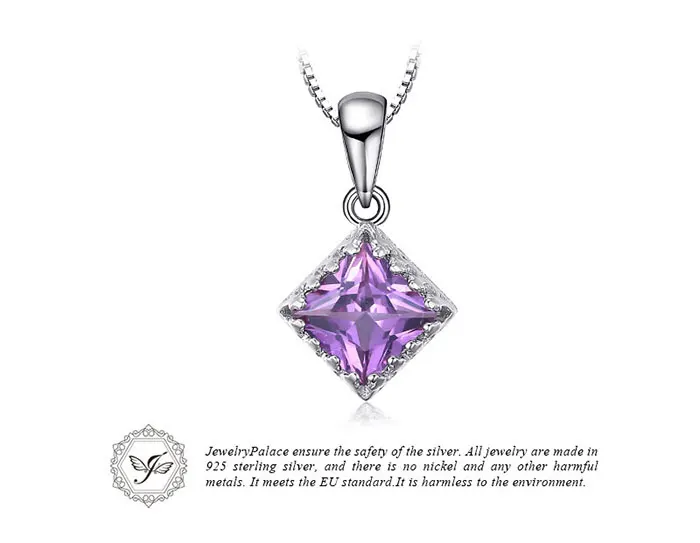JewelryPalace Square Created Alexandrite Sapphires 925 Sterling Silver Pendant for Women Fashion Gemstone Necklace No Chain