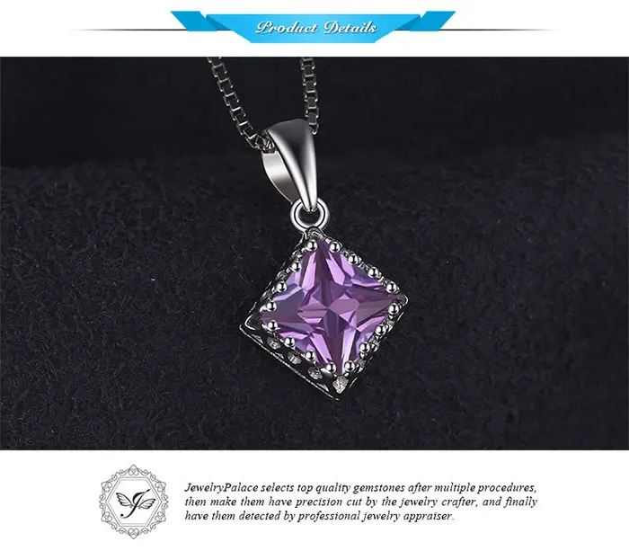 JewelryPalace Square Created Alexandrite Sapphires 925 Sterling Silver Pendant for Women Fashion Gemstone Necklace No Chain
