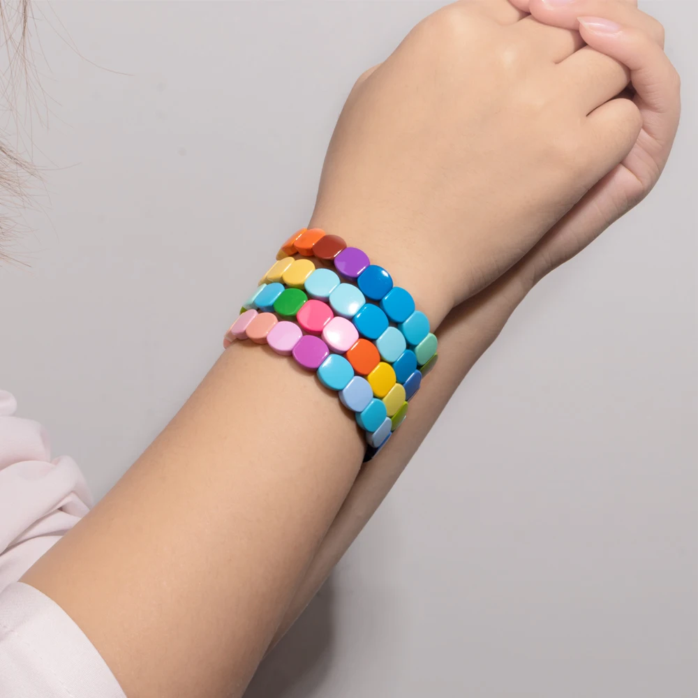 2025 Colorful Bangle For Women Boho Elastic Beaded 10mm Bracelets Enamel Jewelry