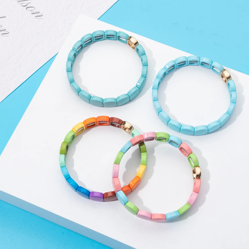 2025 Colorful Bangle For Women Boho Elastic Beaded 10mm Bracelets Enamel Jewelry