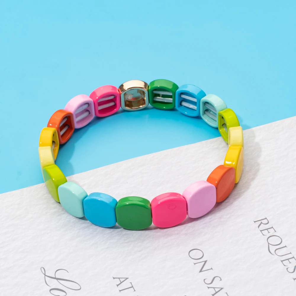 2025 Colorful Bangle For Women Boho Elastic Beaded 10mm Bracelets Enamel Jewelry