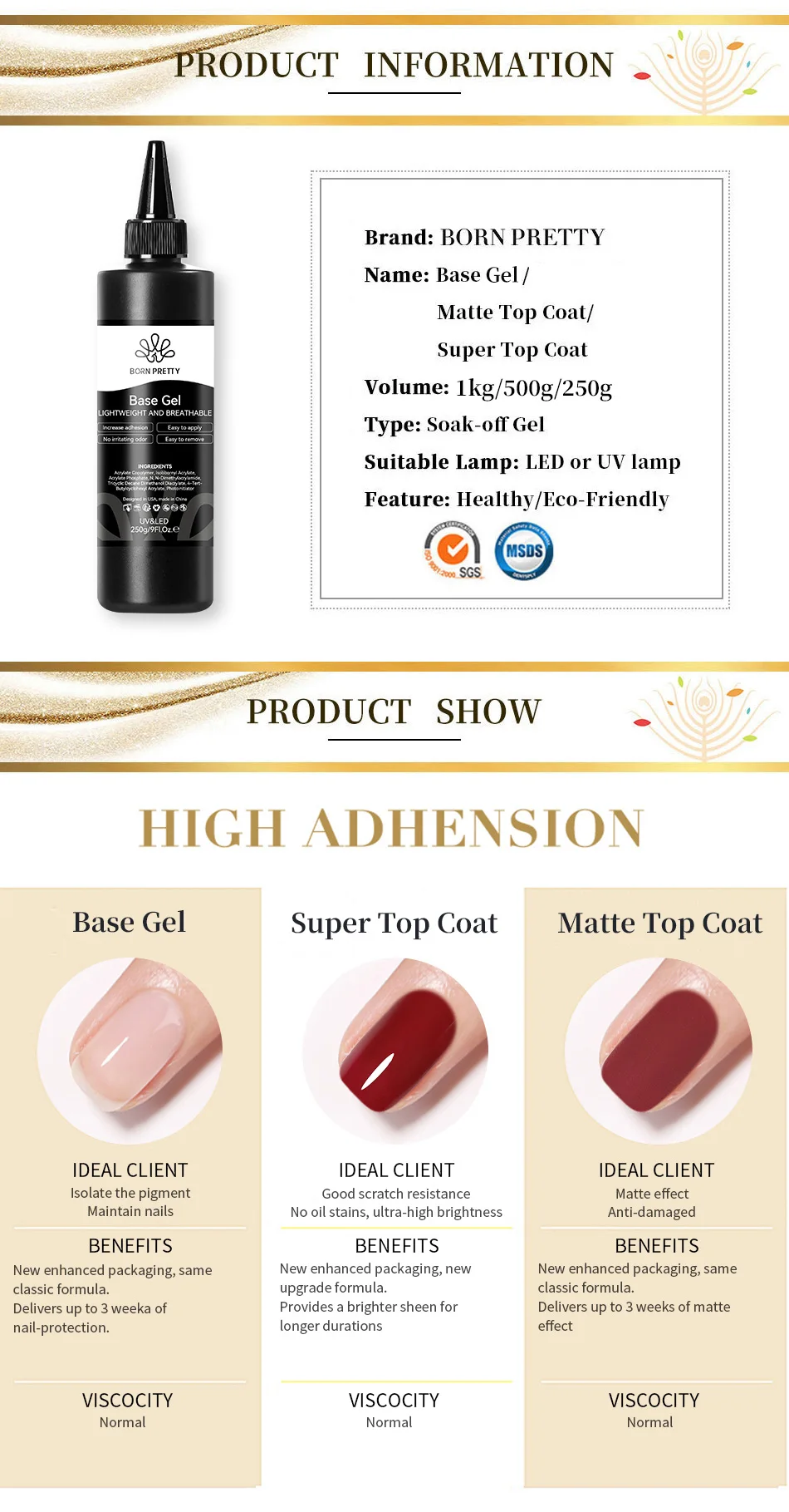 BORN PRETTY 250g Super Top Coat Gel Nail Polish Base Gel Matte Top Coat Semi-Permanent Varnish Soak Off Nail Art Functional Gel