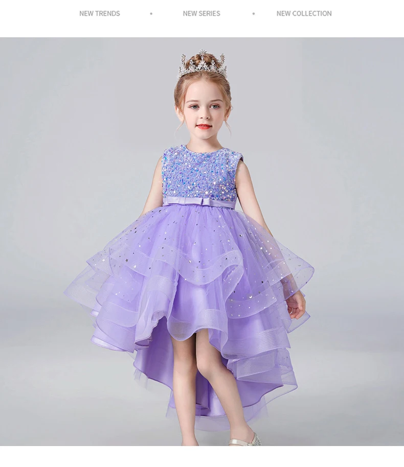 2023 Hot style Summer Sequin Lace Tuxedo Wedding Dress for girls 3-13 years old Sleeveless fluffy Mesh gauze Doveark brand