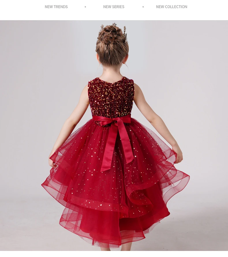 2023 Hot style Summer Sequin Lace Tuxedo Wedding Dress for girls 3-13 years old Sleeveless fluffy Mesh gauze Doveark brand