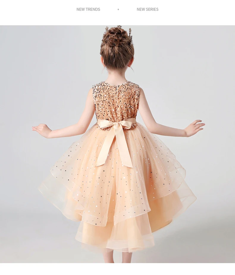 2023 Hot style Summer Sequin Lace Tuxedo Wedding Dress for girls 3-13 years old Sleeveless fluffy Mesh gauze Doveark brand