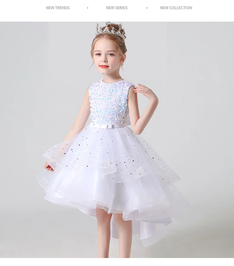 2023 Hot style Summer Sequin Lace Tuxedo Wedding Dress for girls 3-13 years old Sleeveless fluffy Mesh gauze Doveark brand
