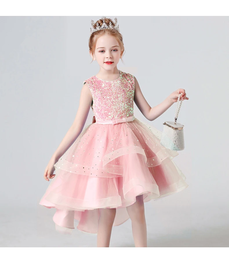 2023 Hot style Summer Sequin Lace Tuxedo Wedding Dress for girls 3-13 years old Sleeveless fluffy Mesh gauze Doveark brand