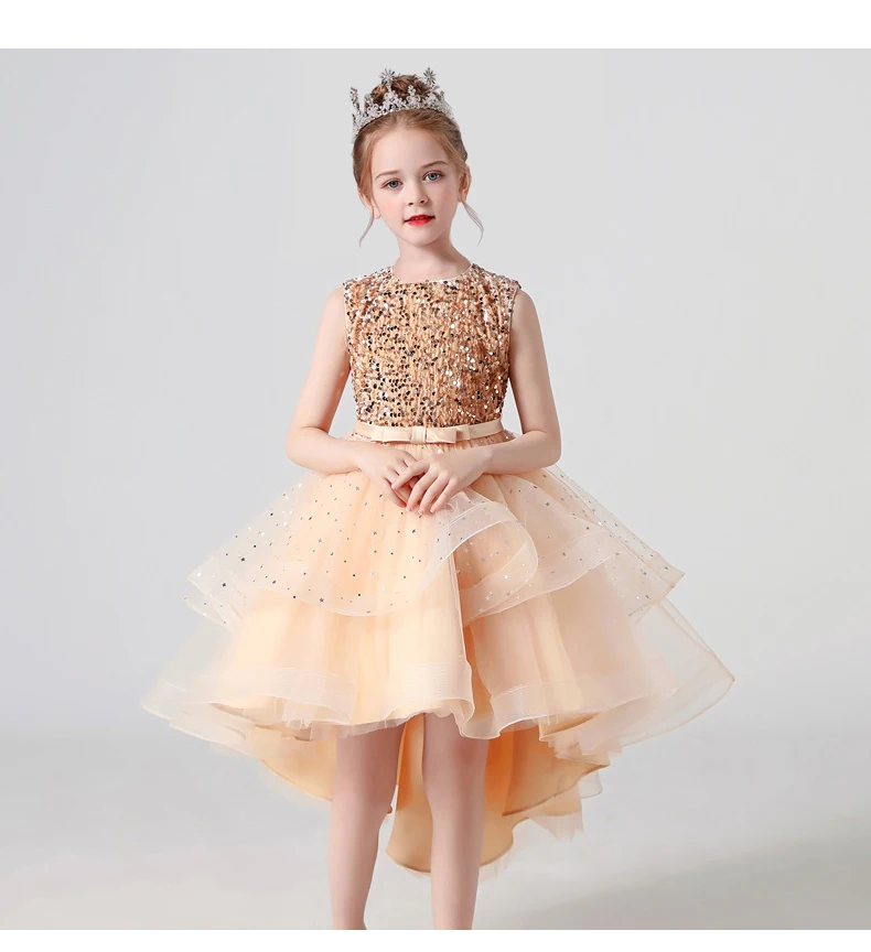 2023 Hot style Summer Sequin Lace Tuxedo Wedding Dress for girls 3-13 years old Sleeveless fluffy Mesh gauze Doveark brand