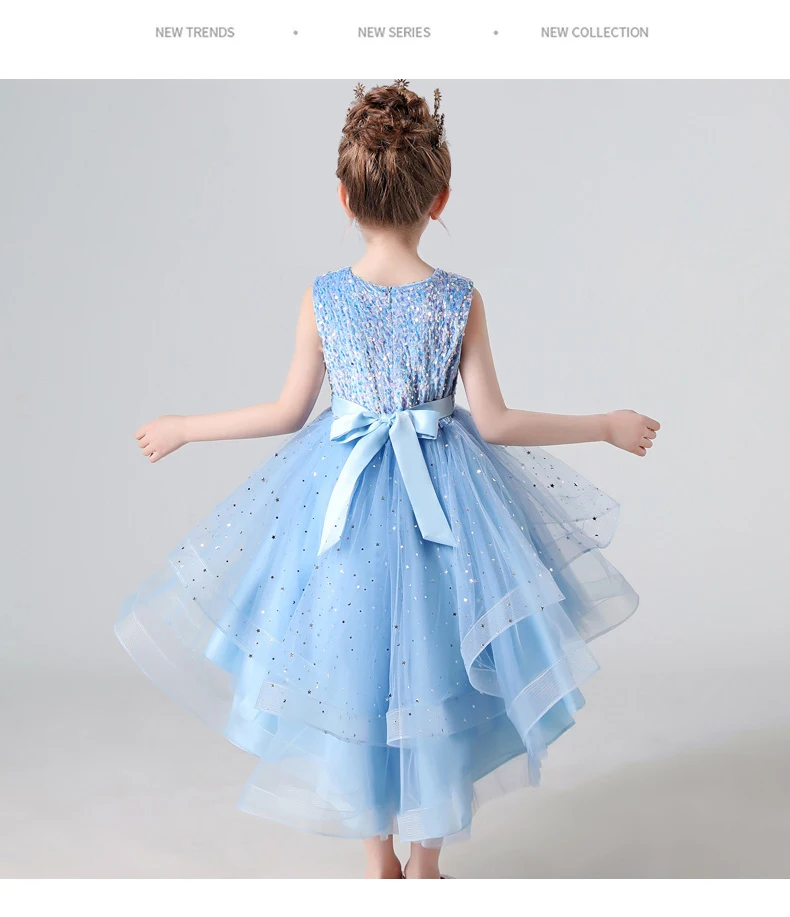 2023 Hot style Summer Sequin Lace Tuxedo Wedding Dress for girls 3-13 years old Sleeveless fluffy Mesh gauze Doveark brand