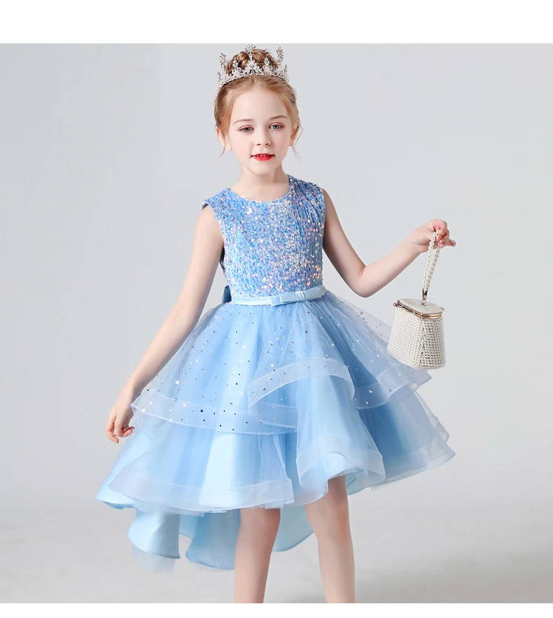 2023 Hot style Summer Sequin Lace Tuxedo Wedding Dress for girls 3-13 years old Sleeveless fluffy Mesh gauze Doveark brand