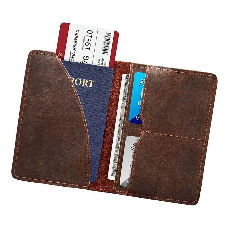 Unisex Genuine Leather Passport wallet Women Vintage Cow Leather Passport cover Wallet Men Credit Card Holder Travel Wallet