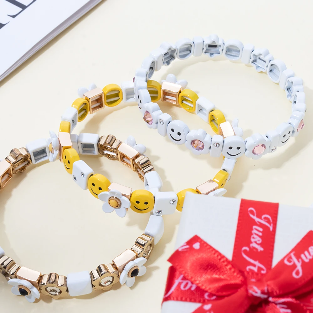 2023 Summer New Design Gold Color Braceets For Women Flower Charms Beaded Bangle Gift Boho Hand Happy Jewelry