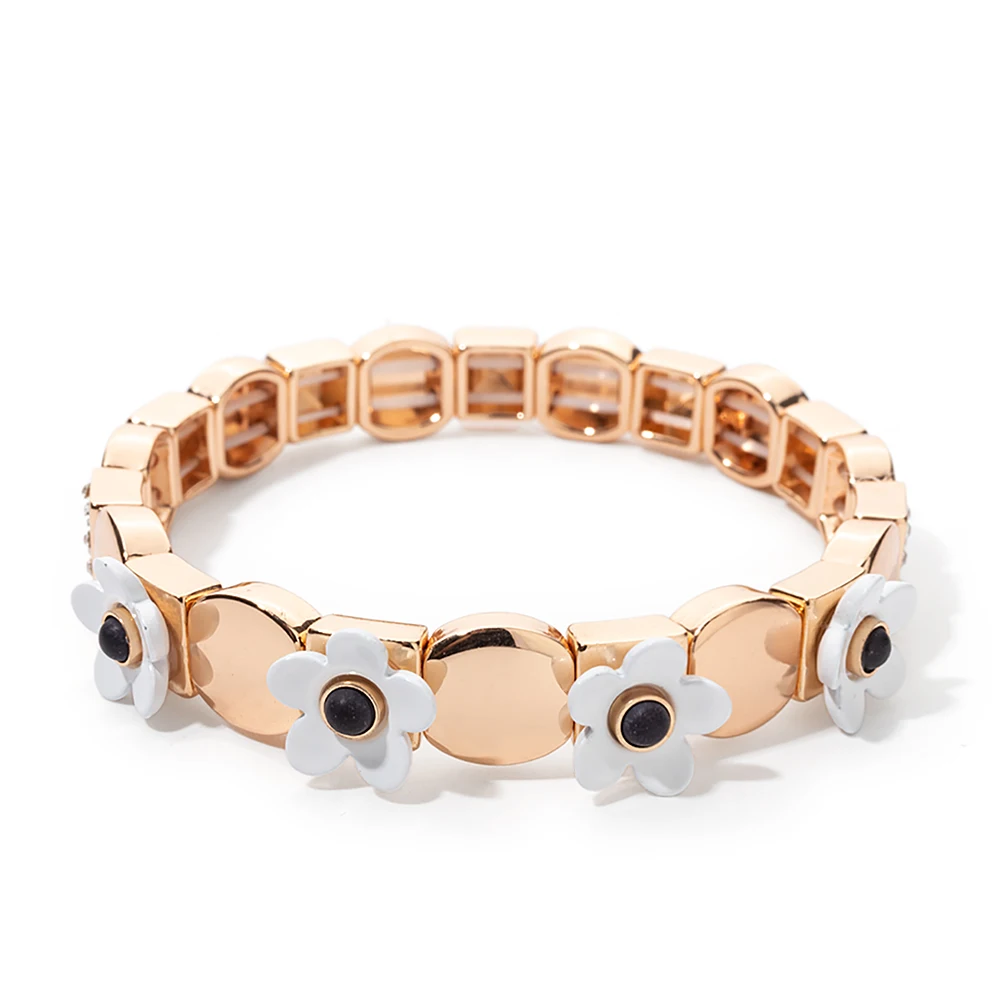 2023 Summer New Design Gold Color Braceets For Women Flower Charms Beaded Bangle Gift Boho Hand Happy Jewelry