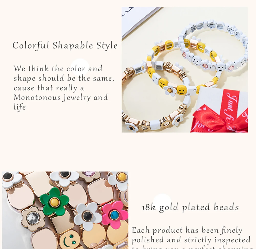 2023 Summer New Design Gold Color Braceets For Women Flower Charms Beaded Bangle Gift Boho Hand Happy Jewelry