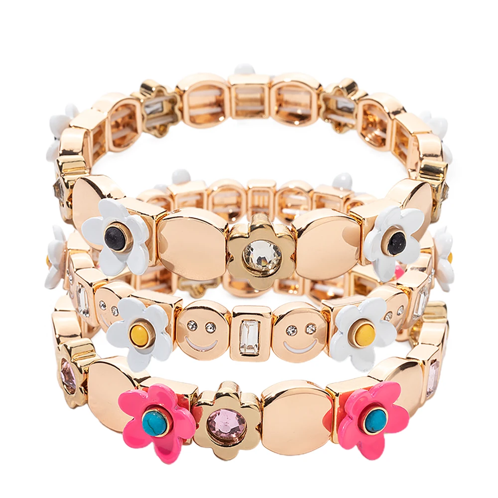 2023 Summer New Design Gold Color Braceets For Women Flower Charms Beaded Bangle Gift Boho Hand Happy Jewelry