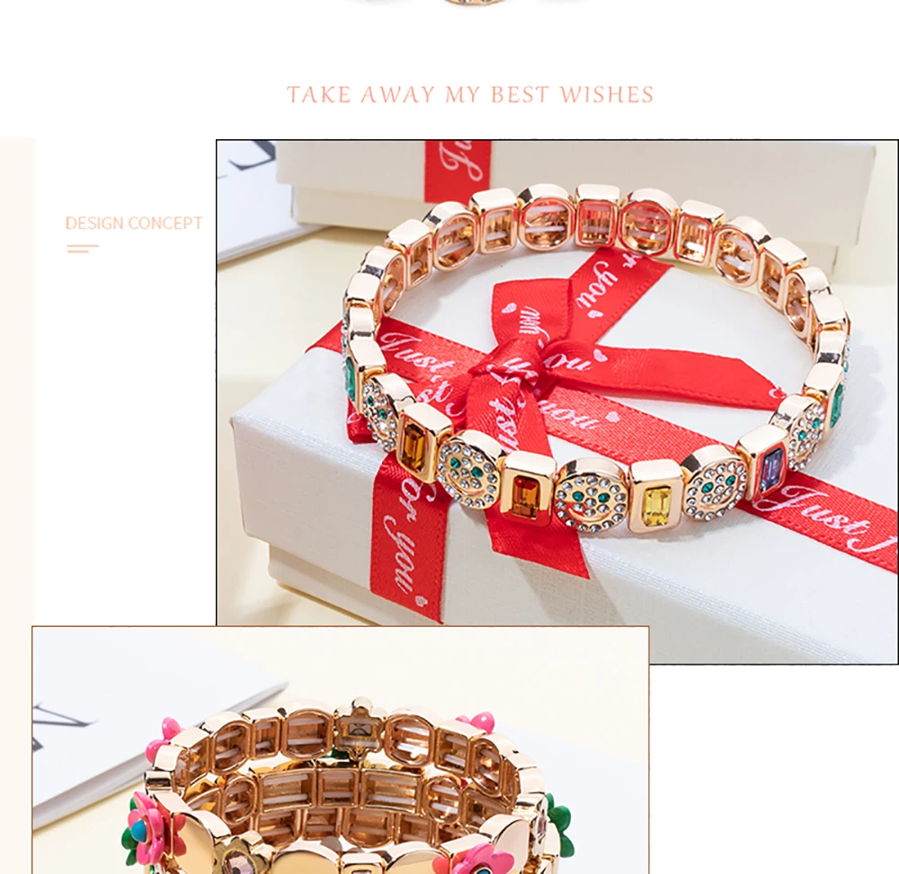 2023 Summer New Design Gold Color Braceets For Women Flower Charms Beaded Bangle Gift Boho Hand Happy Jewelry