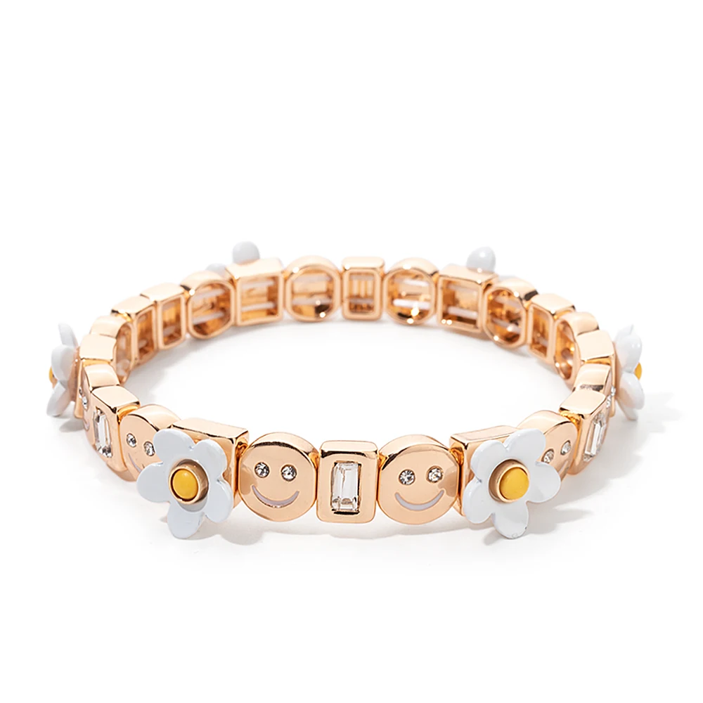 2023 Summer New Design Gold Color Braceets For Women Flower Charms Beaded Bangle Gift Boho Hand Happy Jewelry