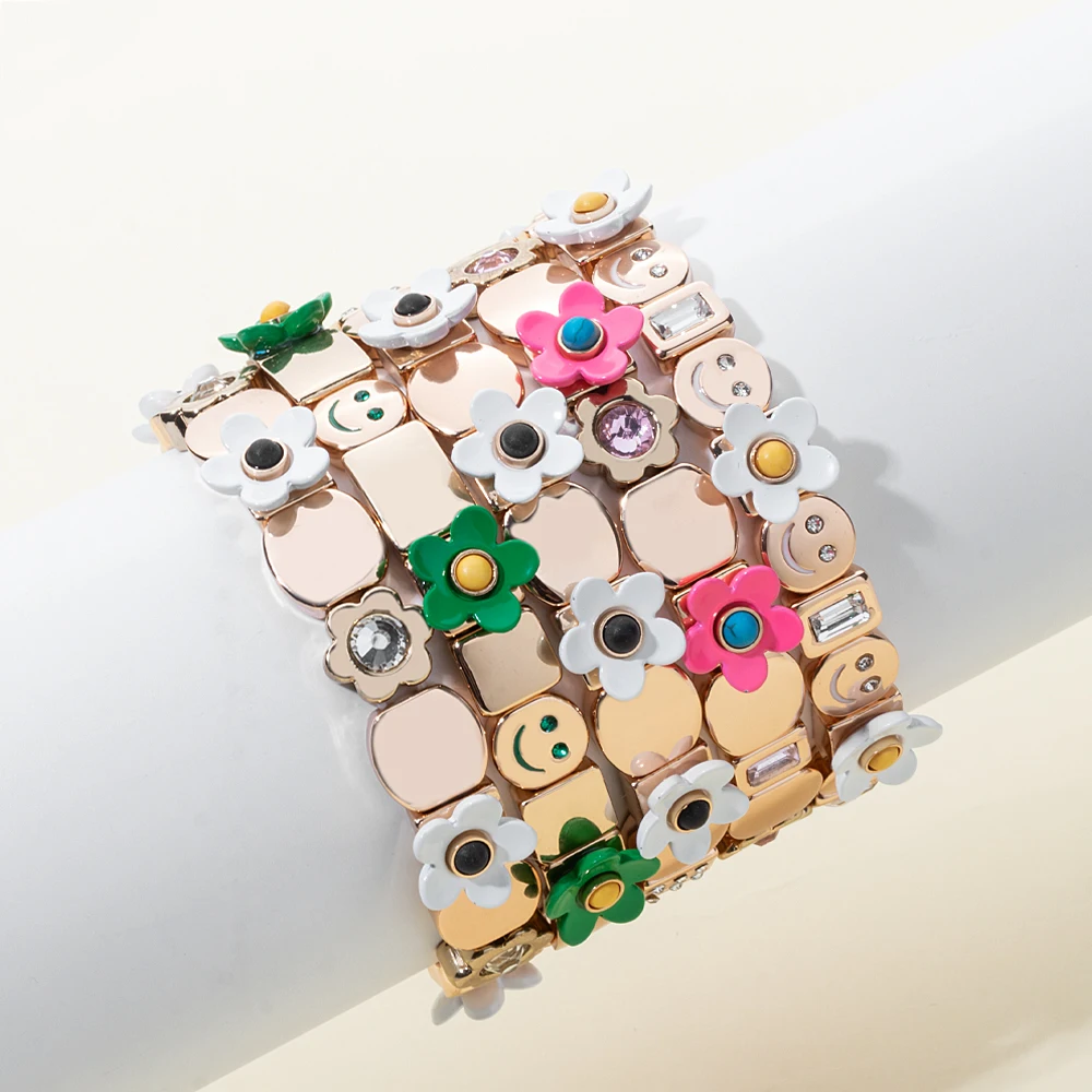2023 Summer New Design Gold Color Braceets For Women Flower Charms Beaded Bangle Gift Boho Hand Happy Jewelry