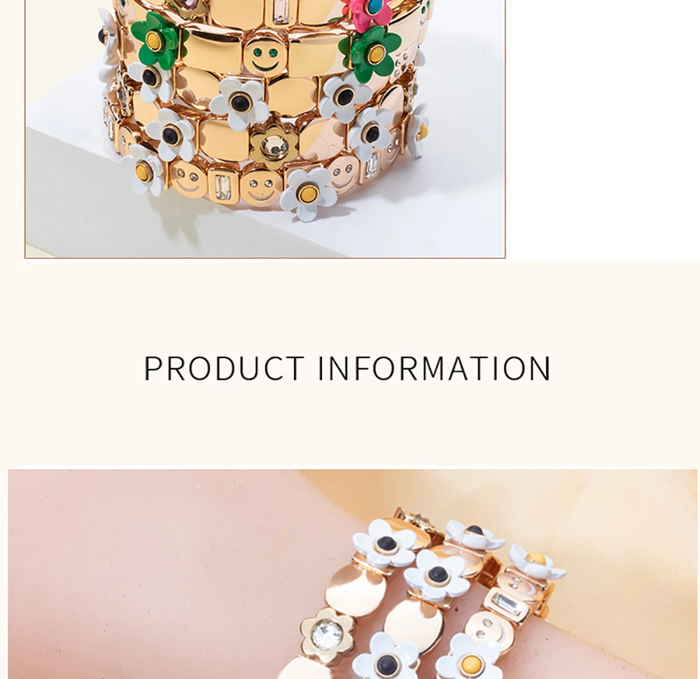 2023 Summer New Design Gold Color Braceets For Women Flower Charms Beaded Bangle Gift Boho Hand Happy Jewelry