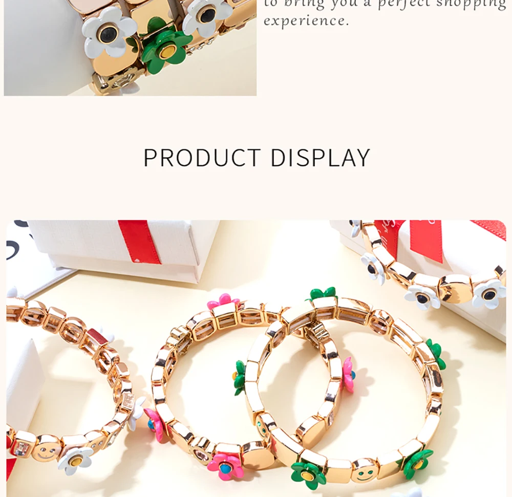2023 Summer New Design Gold Color Braceets For Women Flower Charms Beaded Bangle Gift Boho Hand Happy Jewelry
