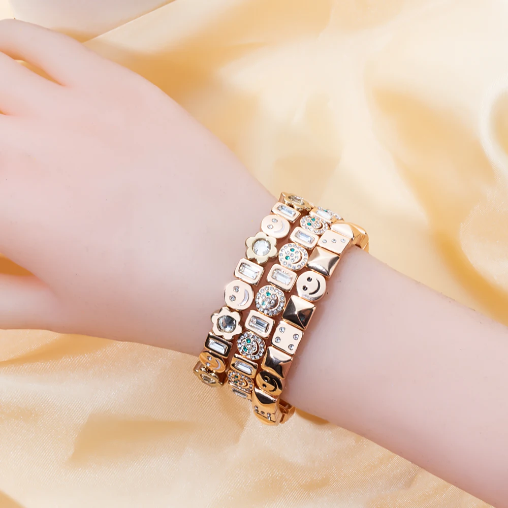 2023 Summer New Design Gold Color Braceets For Women Flower Charms Beaded Bangle Gift Boho Hand Happy Jewelry